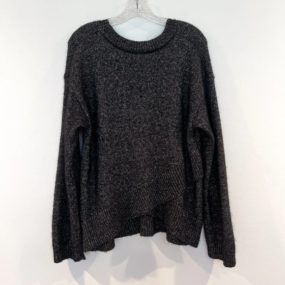 ALC Merino Wool Alpaca Blend Black Metallic Asymmetric Hem Designer Knit Sweater - Picture 7 of 8